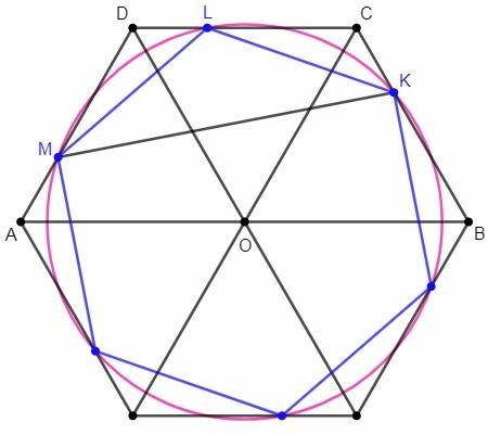 Tрапеция abcd такова,что ab = 2bc = 2cd = 2da.точки k, l и m на bc, cd и da соответственно таковы, ч