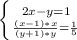 \left\{{{2x-y=1}\atop {\frac{(x-1)*x}{(y+1)*y}=\frac{1}{5}\right.