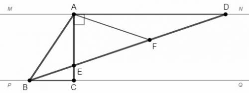 Mn и pq - параллельные прямые. из точки а прямой mn проведена к pq наклонная ab и перпендикуляр ac.