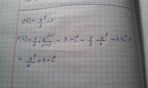 Найдите первообразные следующей функций f(x)=x^3/3+1