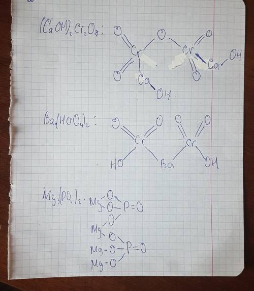 Напишите структурные формулы: (caoh)2cr2o7 ba(hcro4)2 mg3(po4)2