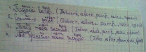 Сделайте синтаксический разбор предложений: 1. поздний вечер. 2. стемнело рано. 3. пишу тебе письмо.