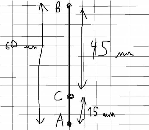 Начерти отрезок ab длиной 60 мм. отметь на нём точку с так, чтобы длина отрезков ас была равна 15 мм