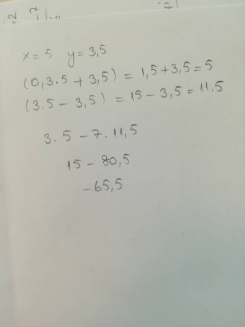 Выражение 3(0,3x+y)−7(3x−y) и определи его значение, если x=5 и y=3,5