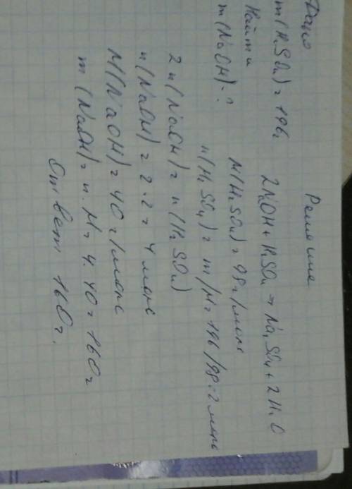 Яку масу naoh необхідно взяти для взаємодії із 196г h2so4