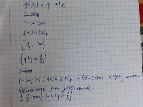 Найдите область определения функции: 1)f(x)=1\3+|x| 2)f(x)=√x-2+√4-x