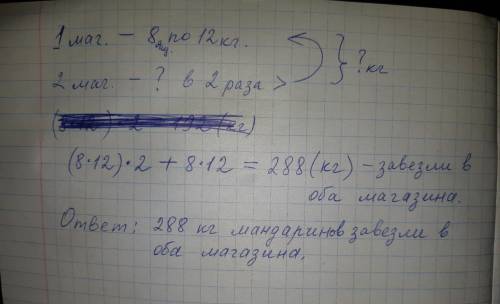 Как записать условие . запиши решение выражением. в один магазин 8 ящиков мандаринов по 12 кг в кажд