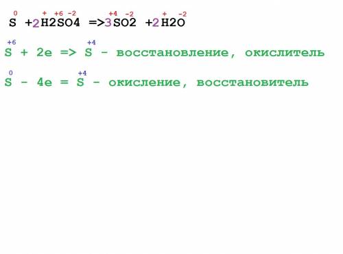 Расставьте степени окисления элементов, укажите окислитель и восстановитель в данной реакции. s+h2so