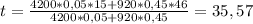 t = \frac{4200*0,05*15 + 920 * 0,45 * 46}{4200*0,05 + 920 * 0,45} = 35,57