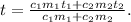 t = \frac{c_1m_1t_1 + c_2m_2t_2}{c_1m_1 + c_2m_2}.