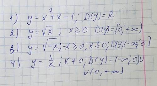 Пример функции , областью определения которой является; 1)множество всех действительных чисел 2)множ