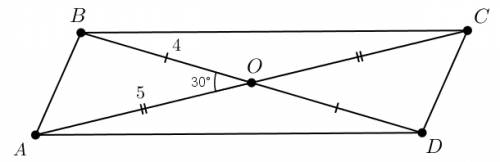 Диагонали параллелограмма равны 8 см и 10 см а угол между ними 30 градусов.найти стороны параллелогр