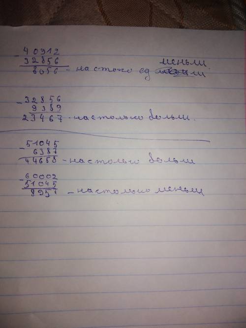 1)на сколько единиц число32856 меньше числа 40912 и больше числа 9389? 2)на сколько число 51045больш