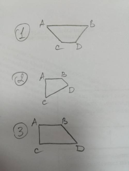 Постройте четырехугольник abcd, у которого 1) два острых, а два тупых 2) один угол прямой, один тупо