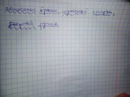 Сделать синтаксический разбор словосочетании: полосатые брюки, мужской силуэт, дверная ручка. , быст