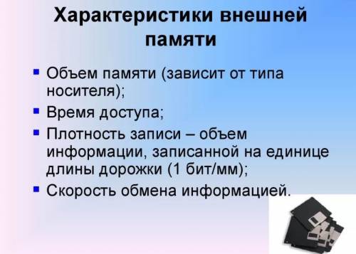 Основные характеристики устройств внешней памяти