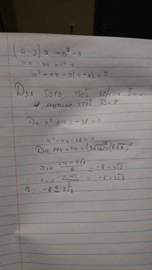 При яких значеннях а рівняння (а-3)x=a²-9 має тільки один додатковий корінь?