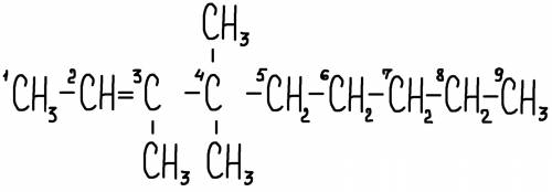 напишите структурную формулу 1) 2,3 диметил октен 1 и 3,3,4 триметил нонен 2
