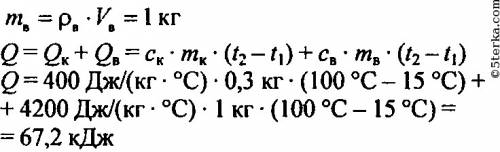 Медная кастрюля массой 300г вмещает 1 кг воды. какое количество теплоты необходимо, чтобы в этой кас