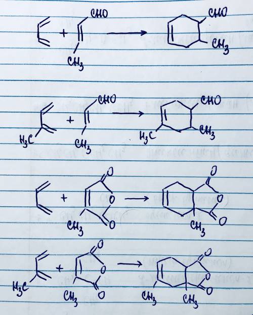 Напишите реакции диенового синтеза: для дивинила и изопрена, применяя в качестве диенофилов кротонов