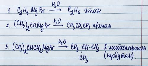 Какие углеводороды получаются при взаимодействии с водой ? 1.бромистого этилмагния 2.бромистого изоп