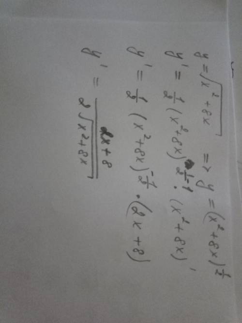 Вычислить производную сложной функции y= x^2 + 8x - все выражение под корнем