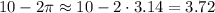 10-2\pi\approx10-2\cdot3.14=3.72