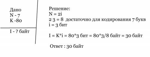 Алфавит некоторого племени состоит из 7 символов. сколько байт информации несет написанное с этого а