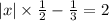 |x| \times \frac{1}{2} - \frac{1}{3} = 2