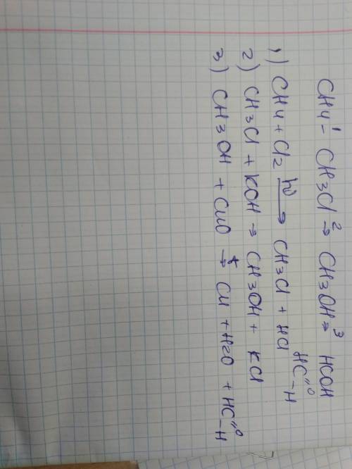 Дайте уравнение реакций при которых можно осуществить следующие превращения ch4-ch3cl-ch3oh-h-coh