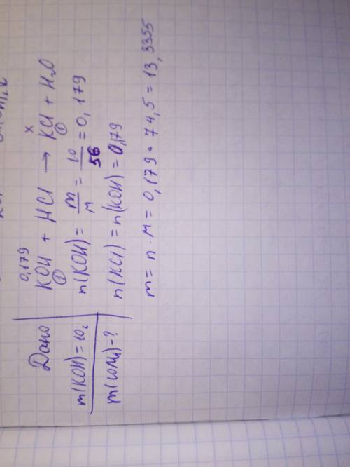 Вычислить массу соли, полученной при взаимодействии гидроксида калия с 10г. солярной кислоты.