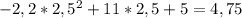 -2,2*2,5^2+11*2,5+5=4,75