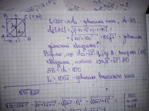 Авсд квадрат, точка а (-99; -1), точка с (1; 99). знайдіть довжину кола вписаного в цей