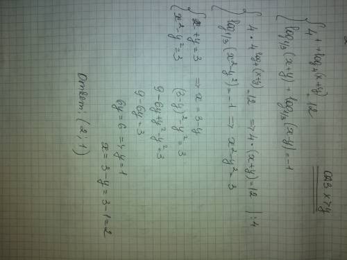 4^1+ log4(x+y)=12 log1/3(x+y)+ log1/3 (x-y)=-1 это система уравнений