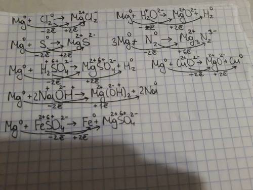 Скакими из перечисленых веществ реагирует магний: хлор,сера,азот,вода,оксид меди(3),серная кислота,г