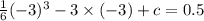 \frac{1}{6} (- 3)^{3} - 3 \times ( - 3) + c = 0.5