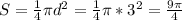 S= \frac{1}{4} \pi} d^{2}} =\frac{1}{4} \pi* 3^{2}= \frac{9\pi} {4}