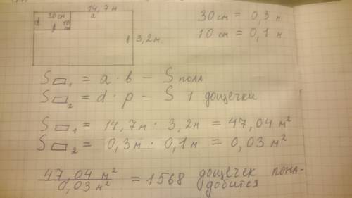 Пол комнаты, который имеет форму прямоугольника со сторонами 14,7 м и 3,2 м, необходимо покрыть парк