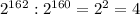 2^{162}:2^{160}=2^2=4