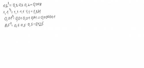 Найдите значение степени: 0,2 в кубе 1,1 в кубе 0,01 в кубе 0,5 в кубе со всеми решениями, желательн