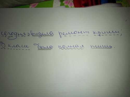 Зделать синтаксический разбор предложения: сегодня я видела ремонт крышт; в классе была полная тишь