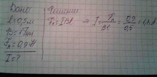 На проводник с током длиной 0.5 м действует максимальная со стороны магнитного поля 0.9 . индукция м