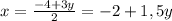 x=\frac{-4+3y}{2}=-2+1,5y