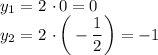 y_{1} = 2 \ \cdotp 0 = 0\\y_{2} = 2 \ \cdotp \bigg(-\dfrac{1}{2}\bigg) = -1