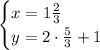 \begin{cases}x= 1\frac{2}{3} \\y=2 \cdot \frac{5}{3} +1\end{cases}