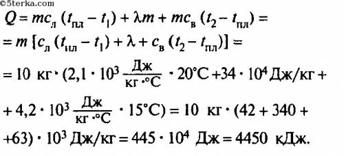 Какое количество теплоты пошла на приготовление в полярных условиях питьевой воды с льда массой 10 к