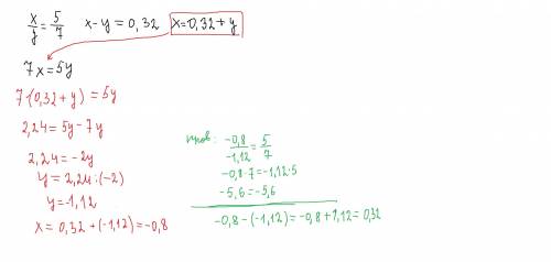 Известно отношение двух чисел 5/7. укажи эти числа, если их разность равна 0,32. меньшее число равно