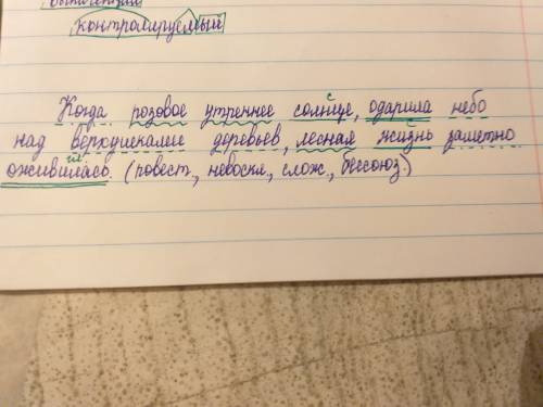 Выполнить синтаксический разбор-когда розовое утреннее солнце,одарила небо над верхушками деревьев,л