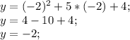 y= (-2)^{2} +5*(-2)+4;\\y= 4 -10 +4;\\y = -2;