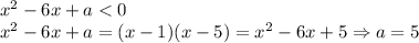 x^2 - 6x + a < 0\\x^2 - 6x + a = (x - 1)(x - 5) = x^2 - 6x + 5 \Rightarrow a = 5